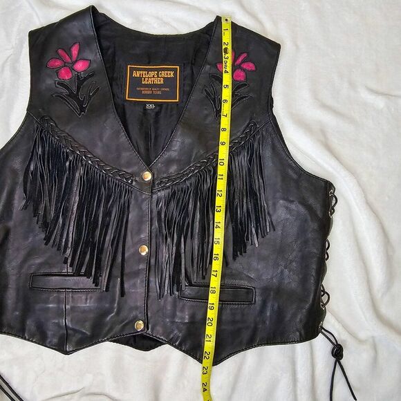 Vintage Antelope Creek Leather Fringe Motorcycle Vest Size XXL - Picture 11 of 13